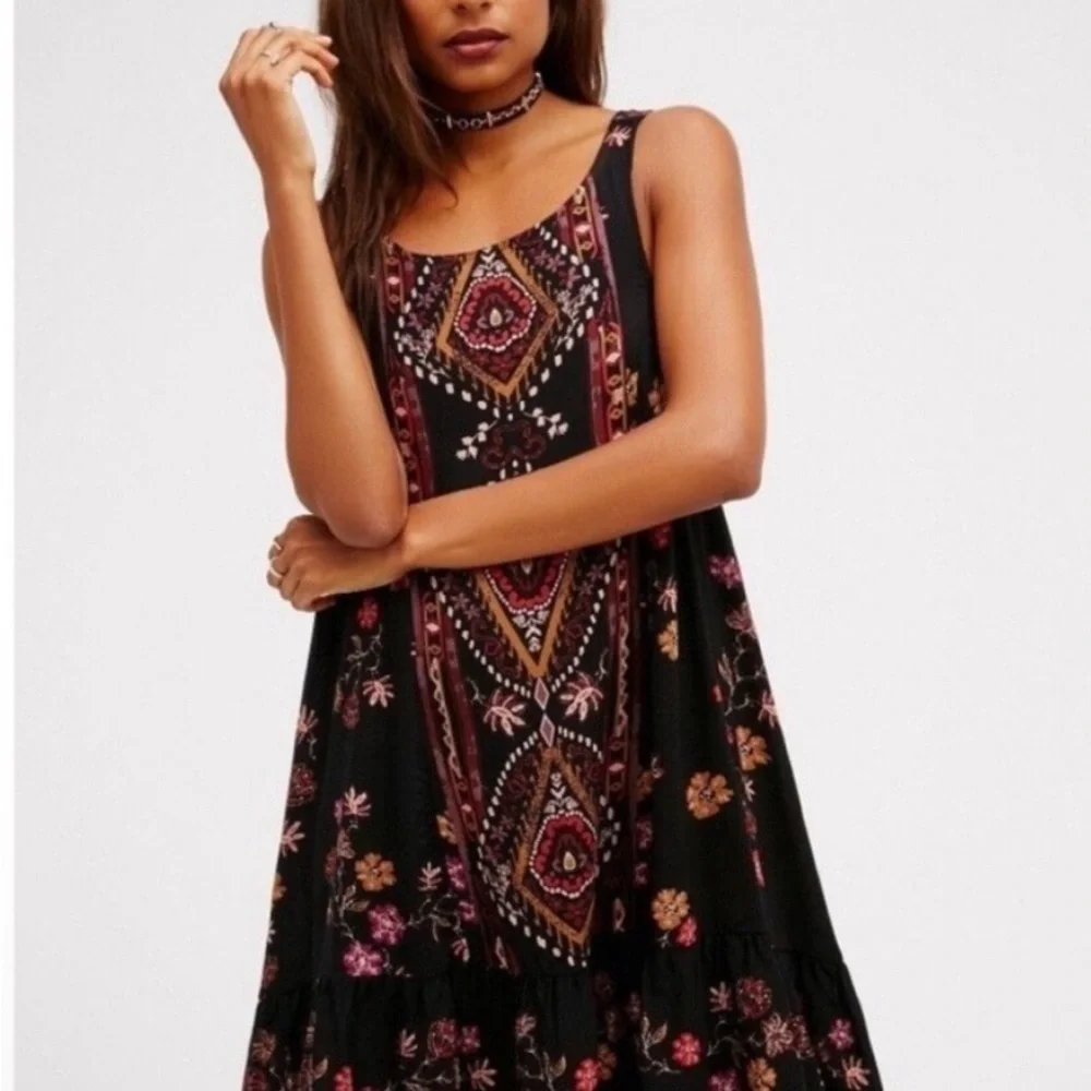 Free People Annka Border Slip Dress Asymmetrical Purple and Pink High-Lo Size M